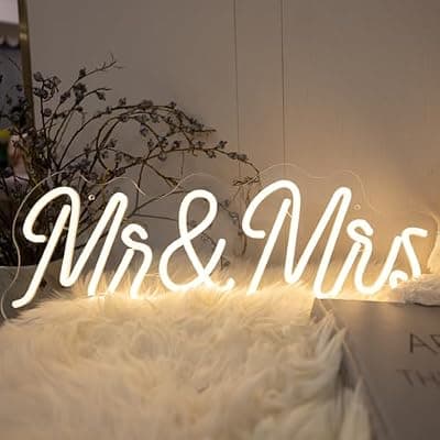 [KATMBFUE] Mr and Mrs Wedding Neon Sign, 20.08 x 8.66 inch USB Powered Neon Signs with Dimmer LED Wedding Light Sign for Backdrop Wall Decor, Home Decorations for Anniversary Engagement Party Wall
