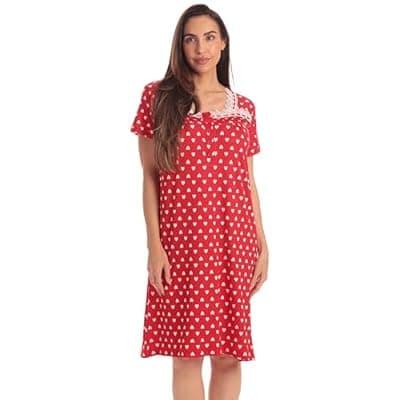 [Dreamcrest] Dreamcrest Womens Nightgown with Lace Trim – Short Sleeve Sleepwear Pajamas with Stretch – Solids & Prints
