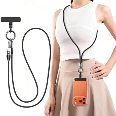 [CVY] Phone Lanyard Crossbody USB C Cable, PD 240W USB C to USB C Cables, Anti Theft Phone Strap Universal Cell Phone Neck lanyard for iPhone/Samsung/Android Phones, Daily & Outdoor Activities(Black/3.93ft)