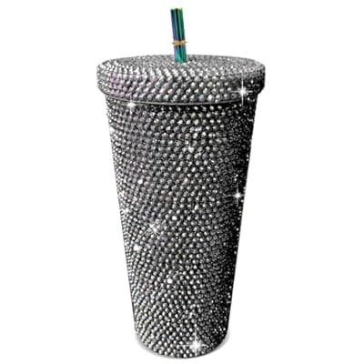 [GYBYW] 26oz Bling Rhinestone Studded Tumbler with Lid and Straws, Bling Cups Stainless Steel Water Bottle Diamond Glitter Tumbler for Women - Birthday Gifts for Women, Mom,Get Well Soon Gifts (Black)