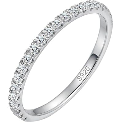 [WES] WES 0.3-0.42ct Moissanite Wedding Band - 925 Sterling Silver Half Eternity Round Stackable Moissanite Engagement Rings Anniversary Wedding Rings for Women, Size 4-11