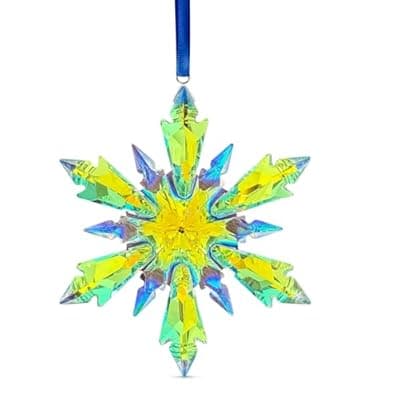 [Reveren] 2026 Colorful Faceted Crystal Snowflake Ornament, Rainbow Crystal Ornament with Chain and Rayon Ribbons, Christmas Tree Hanging Decoration, Annual Keepsake Gift