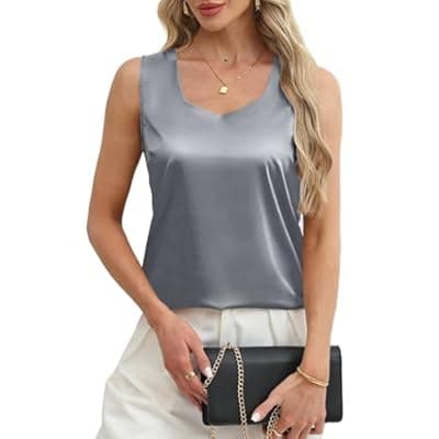 [CAPE CLIQUE] CAPE CLIQUE Silk Satin Tank Tops for Women V Neck Sleeveless Camisole 2025 Summer Basic Blouses Work Outfits Shirts