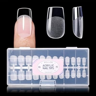 [GELLEN] Gellen 504pcs Short Square Nail Tips – Full Cover Clear Acrylic Nail Short Square Press On Nails with Half Matte Inner Surface for Quick Extensions, 12 Sizes