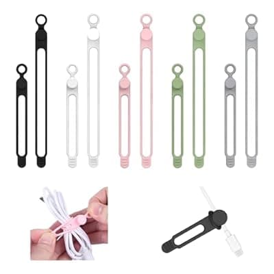 [BvnzunTrs] BvnzunTrs 10Pcs Silicone Cable Ties Cable Straps Cord Organizer Computer Cords Phone Charger Reusable Management Wear-resistant Multipurpose Elastic Anti-Tangle for Fastening and Bundling (5 Colors)