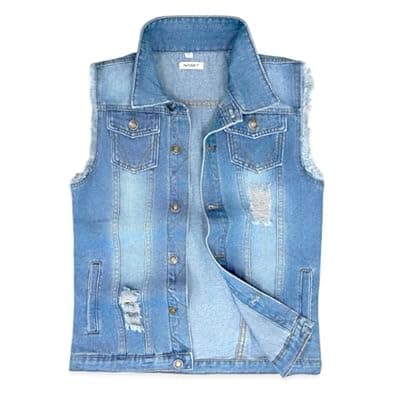 [NASKY] NASKY Men's Fit Retro Ripped Denim Vest Sleeveless Jean Vest and Jacket