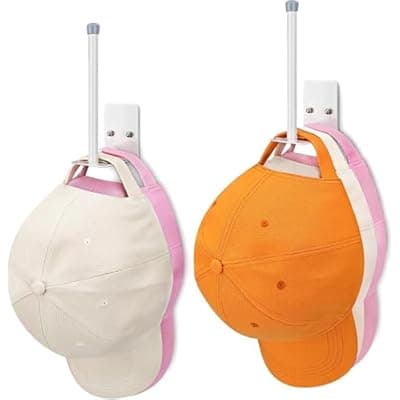 [LSLCQW] 2 Pack Hat Racks for Baseball Caps, Stainless Steel Hat Organizer for Baseball Cap, Hat Holder Storage Organizer, Hat Hanger Strong Adhesive/Wall Drilled for Door, Bedroom, Closet(Black 6 in) (White)