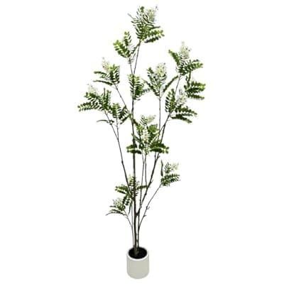 [Alonfale] 6FT Artificial White Flowering Black Locust Tree, Faux Fake Locust Plant Artificial False Acacia Tree Realistic Trunk, Pre-Potted in White Planter for Indoor Home Office Living Room Decor