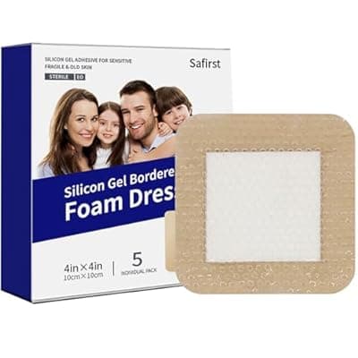 [Safirst] Safirst Silicone Foam Dressing with Border 4"x 4"Waterproof Adhesive Bandages for Wounds Super Absorbent Bandaging Pads Heavy Exudate Wound Care 5 Packs