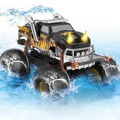 [Highmall] Amphibious 1:16 Waterproof Monster Truck Toys RC Car Water Blaster Trucks 60+ Min Runtime with 2 Batteries 360 Spin 4WD All Terrain Off-Road Pickup rc car Toy for 5-12 Year Old Kids Gifts Labour Day