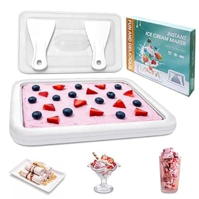 [Wdabolu] Rolled Ice Cream Maker with Lid and 2 Spatulas, SUS 304 At-Home DIY Instant Rolled Ice Cream Tray for Soft Serve, Slushies, Frozen Yogurt, Sashimi Plate, Fun Family Activities, DIY Parent-Child Time