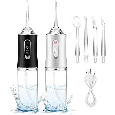[LSLCQW] LSLCQW Water Dental Flosser Teeth Pick Portable Cordless Oral Irrigator Rechargeable Travel Irrigation Cleaner 3 Modes 4 Jets IPX7 Waterproof Electric (White)