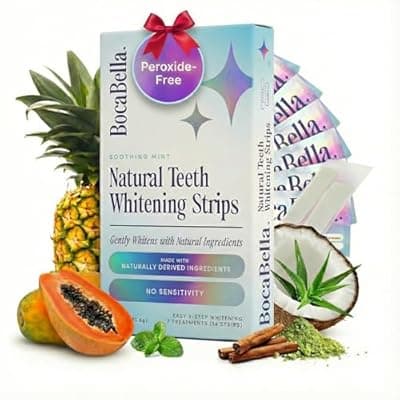 [Boca Bella] Natural Teeth Whitening Strips – Peroxide-Free, Enamel-Safe & Sensitivity-Free | 7 Treatments | Papaya & Pineapple Enzymes + Coconut Oil | Gentle Daily Stain Removal for a Brighter, Whiter Smile