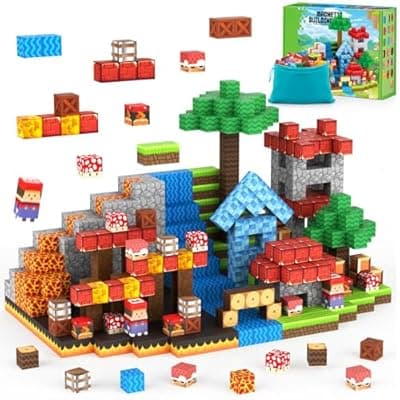 [TENYEAH] TENYEAH Magnetic Blocks Game - Build Mine Magnet Video Game World Adventure Set for Toddler, Super Bro Magnetic Set Elements Toys Gift for Boys & Girls Kids 3+