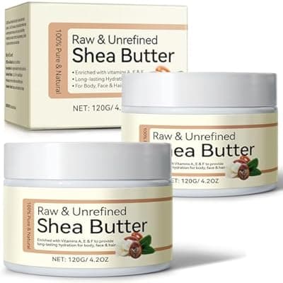 [QJCWXIAOX] QJCWXIAOX 2Pack Raw & Unrefined Shea Butter for Body, Face & Hair, Pure Shea Butter with vitamins A, E & F, Long-Lasting Hydration for Dry Skin, Hair Care, DIY Lip Balm, Natural Moisturizer