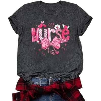 [GDPRYS] Women Nurse Life Shirt Nurse Letter Print Tee Tops Nurse Day Gifts Shirts Inspirational Short Sleeve