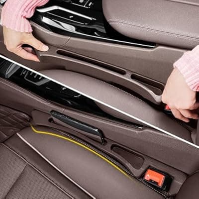 [GPKJQZS] GPKJQZS Car Seat Gap Filler Organizer with Dual Slots, 2 Pack Anti-Drop Storage Solution for Car SUV Truck - Prevents Phone, Keys, Wallet from Falling Between Seats (Brown)