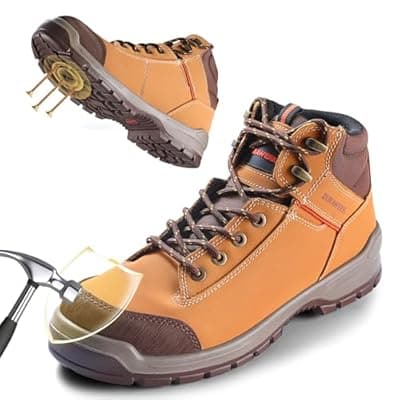 [DURAWERK] DURAWERK Steel Toe Shoes for Men, Light Comfortable High Top Work Boots, Non-Slip Safety Shoes for Men with Wide Toe Box, Indestructible Leather Construction Boots