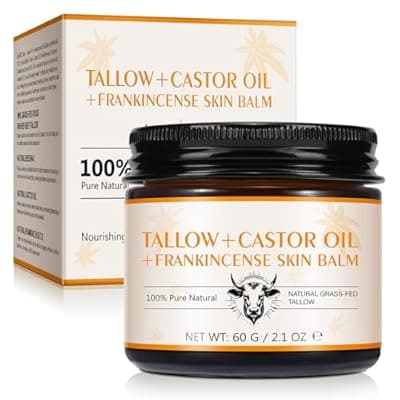 [Tiuedu] Tiuedu Tallow, Castor Oil and Frankincense Oil Skin Balm, 100% Grass-Fed Tallow for Face & Body Moisturizer, Deep Moisturizing Cream, Moisturizer for Dry, Cracked Skin, All Skin Types
