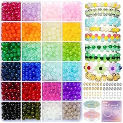 [Sunlode] Sunlode Glass Beads for Bracelets 1400pcs Bracelet Making Kit 6mm Glass Bead for Jewelry Making Bracelet Beads 24 Colors Crystal Beads Adult Jewelry Making Supplies Round Glass Beads for Crafts
