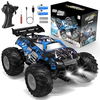 [Hielse] Hielse Remote Control Car, All-Terrain Remote Control Truck for Boys, Rechargeable Rc Truck with LED, 1:20, 10KM/H, 2 Motors, 2.4GHZ, Speed Friendly, Sturdy, Rc Cars for Christmas, Kids, Beginner