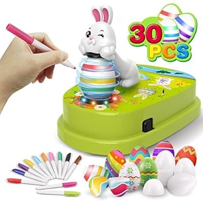 [Engfa] Engfa Easter Egg Decorating Kit with 30 Pcs Eggs and 12 Dying Markers Spinner, Easter Gifts for Kids Bunny Decorating Machine Craft Activities for Boys Girls
