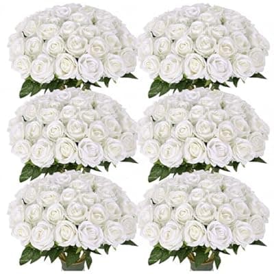 [LetuoClips] LetuoClips 102 PCS White Roses Artificial Flowers, Fake White Roses Bouquet,White Artificial Silk Roses with Stems for DIY Wedding Flowers Decoration, Valentines Day Mothers Day, Bridal Bouquet Roses