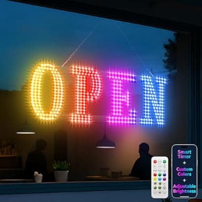 [Glassbulge] Glassbulge 48”x16” Large LED Open Sign for Business – Super Bright RGB, App & Remote Control with Timer, Jumbo Outdoor Open/Closed Storefront Sign for Shops & Bars