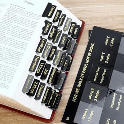 [DOMMARE] Bible Tabs for Men, Gold Foil Embosse Waterproof Laminated Large Print Black Index Tabs Guide Kit, Baptism Christian Gifts for Women Beginner Easy to Read April Fool's Day‌, 75 Pieces