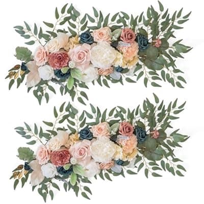 [TINGE TIME] TINGE TIME Dusty Rose & Navy Blue Flower Garlands, 2 PCS Artificial Eucalyptus Arch Flowers, Handcraft Artificial Rose Garlands for Arch Wedding Sweetheart Table Ceremony Backdrop Decorations for Home