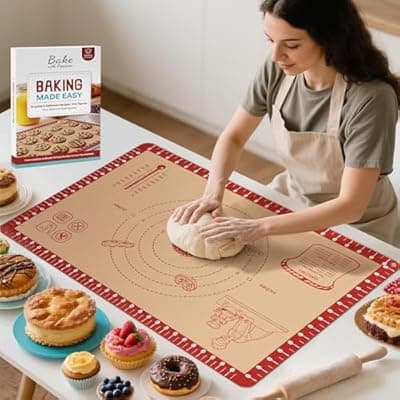 [Bredominant] Silicone Baking Mat with Recipes, Extra Thick Silicone Mats for Baking, Non Stick Pastry Mat for Rolling Dough, Silicone Macaron Baking Mat for Cookie,Bread,Pizza,Fondant Mat, Oven&Dishwasher Safe
