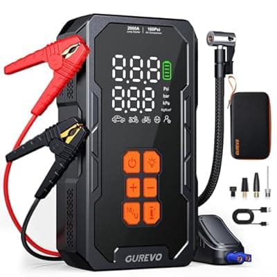 [Gurevo] GUREVO 5000A (Max) Jump Starter with Air Compressor, Car Battery Jumper Starter Portable with 160PSI Auto-Shutoff Tire Inflator, Car Battery Charger Jump Box for 8.0L Gas/6.0L Diesel Engines