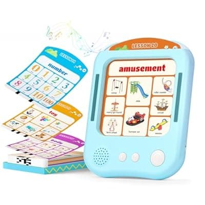 [VDPDO] Interactive Educational Learning Tablet Toy for Kids,Screen-Free Phonics Learning Toy with 30 Flash Cards for Alphabets, Numbers, Words, Animals, Learn to Read for Boys Girls 3-5 Years Old, Blue