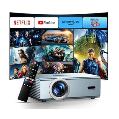 [OWNKNEW] [Compatible with Netflix ] Movie Projector with WiFi6 and Bluetooth5.3, Built-in App Store, Dolby Audio & Electric Focus & Auto Keystone, 4K Support High Brightness Outdoor Projectors, 1080P Proyector