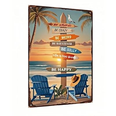 [Carastora] Carastora Tropical Beach Metal Sign – 8x12 Inch Retro Wall Decor with Surfboards and Palm Trees – Vintage Tin Sign for Patio, Porch, Bar, or Coastal Bathroom