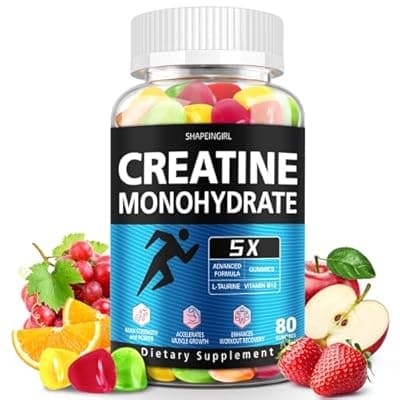 [SHAPEINGIRL] SHAPEINGIRL Creatine Monohydrate Gummies for Men & Women - Low Sugar Chewable Creatine Gummies - Muscle Support, Energy & Fitness Supplement, Mixed Various Fruit Flavors - 80 Count