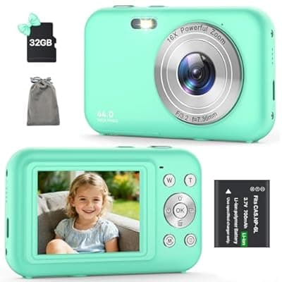 [Ahlirmoy] Digital Camera, Kids Camera with 32GB Card, FHD 1080P 44MP Vlogging Camera, 16X Zoom Point and Shoot Digital Camera Compact Portable Rechargeable Cameras for Teens Boys Girls Students Seniors-Green