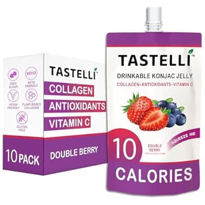 [Tastelli] Tastelli Konjac Jelly Infused with Collagen & Vitamin C | Gluten Free, Sugar Free, Low Calorie | Vegan Drinkable Fruit Jelly Snack | Double Berry | 150mL x 10 Pouches