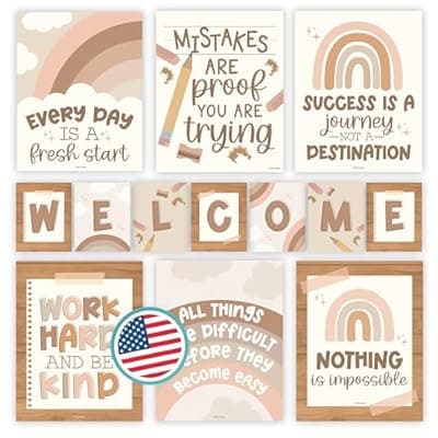 [Hadley Designs] Welcome Sign for Classroom -13 Motivational Posters for Classroom Decor, Welcome Bulletin Board Set, Inspirational Posters, Positive Affirmations Wall Decor, Boho Welcome Back to School Decorations