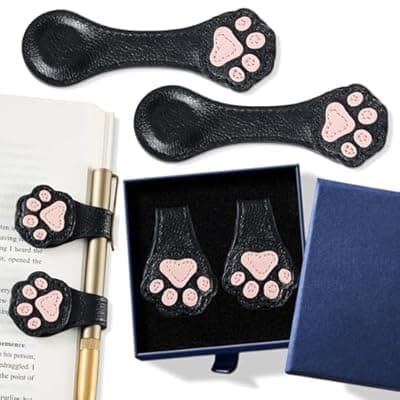 [Ovesmusl] 2Pcs Magnetic Leather Bookmarks with Gift Box Magnetic Pen Holder Book Marks Clip Gift for Book Lover Readers Men Women Teachers Students, Paw (Black+Black)