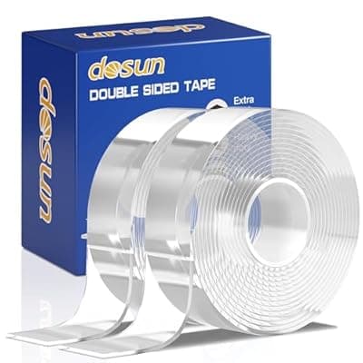 [dosun] dosun Double-Sided Tape, 0.08Inch Thick Heavy Duty Enhanced Transparent Adhesion Tape. 2 Rolls Reusable Mounting Tape, Nano Tape for Poster Carpet Picture Hanging Strip Rug Wall Outdoor (20FT)