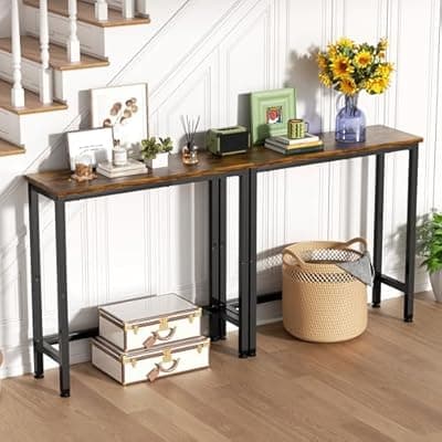 [GRLEAF] GRLEAF 2 Pack Narrow Console Table, 29.5" Small Entryway Table, Thin Hallway Table Skinny Sofa Side Display Table for Entrance, Bedroom, Living Room, Foyer, Corridor, Office - Rustic Brown (9.5" Deep)