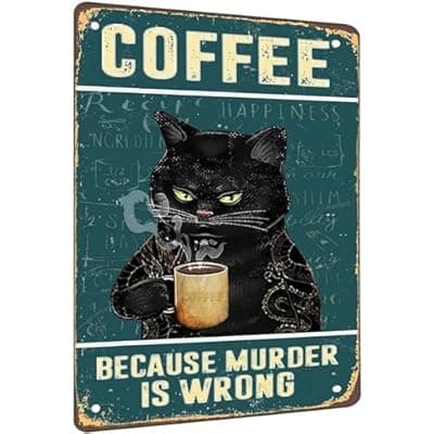 [Carastora] Carastora Vintage Metal Tin Sign Funny Sarcastic Party Wall Art Decor Signs Cat Metal Sign - Retro Coffee Theme, Funny Cat Lover Gifts, Suitable for Home & Office Decor, 8x12 Inch