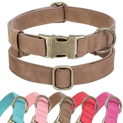 [Jumpress] Jumpress Soft Leather Dog Collar for Small Medium Large Dogs, Heavy Duty Dog Collar Leather with Quick Release Metal Buckle, Durable & Adjustable for Small Dogs Walking (Brown, S)