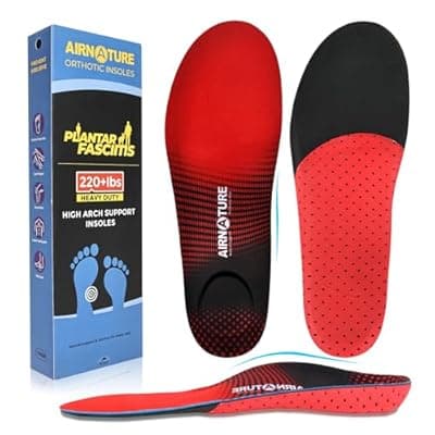 AIRNATURE Plantar Fasciitis & Flat Feet Relief Insoles - 220+ lbs High Arch Support Heavy Duty Inserts for Standing All Day, Men Women Work Boots & Hiking
