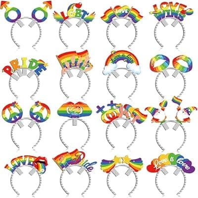 [Blosssound] Blosssound 16 Pcs Rainbow Pride Headbands Lgbtq Celebration Hair Hoops Rainbow Hair Accessories Headwear for Pride Parade Gay Lesbian Party Favors Supplies Equality Costume Outfit Decoration