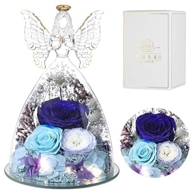 [Ocosy] Ocosy Mothers Day Rose Gifts, Large Angel Rose Gifts for Women, Forever Real Roses in Angel Figurines, Angel Guardian with Roses Flower, Dark Blue