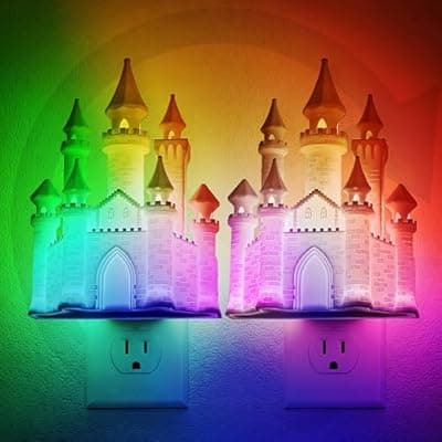 [JandCase] JandCase Night Lights Plug into Wall,3D Printed Castle RGB Night Light,2 Pack 10-Color Change Night Light,Dimmable Nightlights with Dusk to Dawn Sensor for Rooms Bathroom Hallway