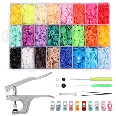 [Kamtop] Kamtop Snaps and Snap Pliers Set, 408 Sets T5 Plastic Snap Buttons 24 Colors, Snap Fasteners Snap Press Pliers Snaps Starter Kit Snap Setter Tool for Clothes Sewing Bibs Rain Coat DIY Crafting