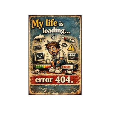 [Carastora] My Life Is Loading Error 404 Tin Sign Funny Vintage Computer Failure Humor Metal Wall Decor Retro Nerd Joke Plaque Office Room Man Cave Bar Wall Art Gift 8x12 Inch